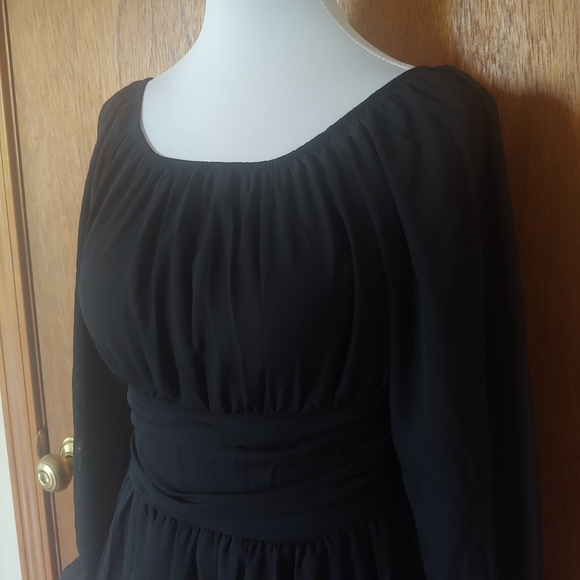 NWT Zaful Black Square Long Puff Lanturn Sleeve Tie Back Beach Sun Mini Dress S - Picture 4 of 14